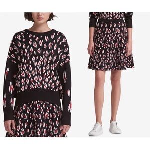 DKNY Leopard Print Oversized Sweater & Matching Skirt SET in Black Multi XS